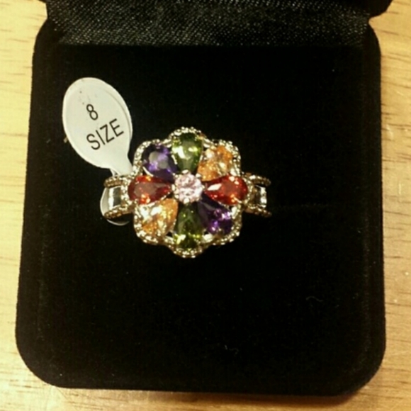 FLOWER MULTI-COLORED GEM RING - Picture 9 of 11